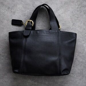 Coach Wavery Black Leather Tote with Gold Accents